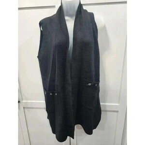 Coco & Carmen Open Knit Cardigan Womens Black OS Sleeveless , Pockets